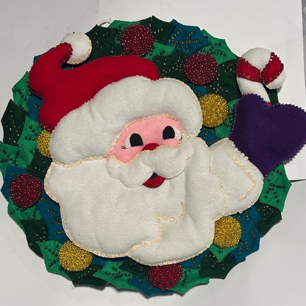 Festive Felt & Beaded Santa Christmas Wreath